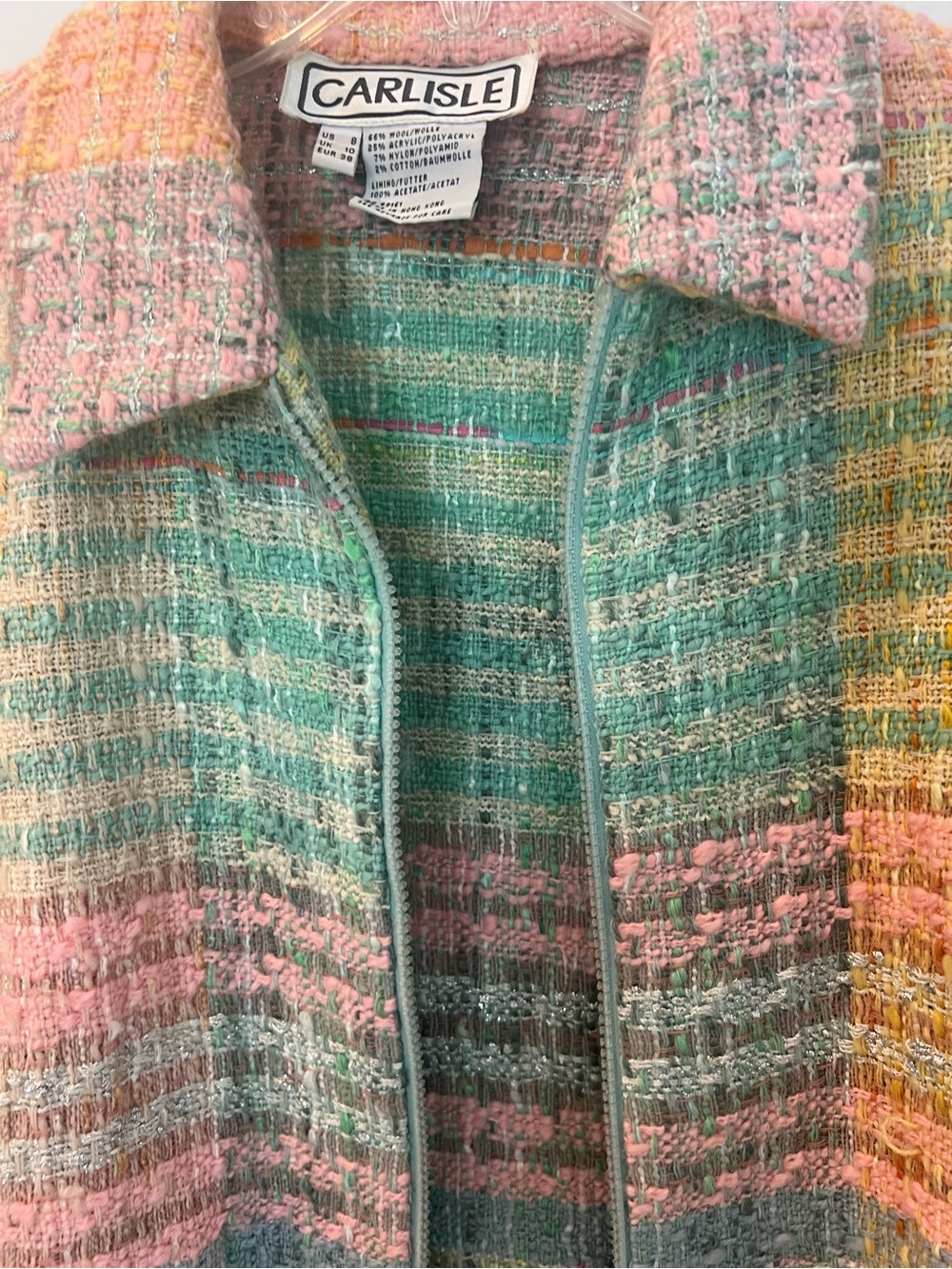 Carlisle Pastel Tweed Zip Jacket in Pink, Mint, Yellow and Blue - Picture 5 of 7